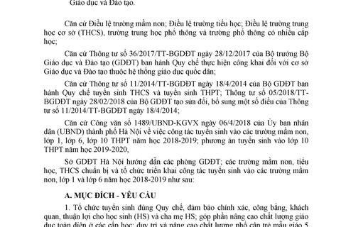 Hướng dẫn Tuyển sinh năm học 2018-2019