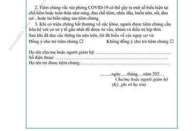  Mẫu phiếu đồng ý tham gia tiêm chủng vacxin Covid-19