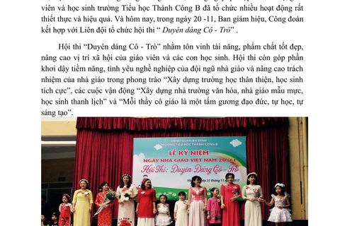 TRƯỜNG TIỂU HỌC THÀNH CÔNG B TỔ CHỨC HỘI THI “DUYÊN DÁNG CÔ – TRÒ” CHÀO MỪNG 20 - 11