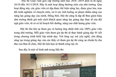 HỘI THI GIÁO VIÊN DẠY GIỎI CẤP TRƯỜNG NĂM HỌC 2018-2019