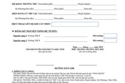  Mẫu đơn dự thi lớp 6 song bằng năm học 2019-2020