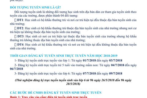 THÔNG TIN HỖ TRỢ CMHS CÔNG TÁC TUYỂN SINH TRỰC TUYẾN (2018-2019)