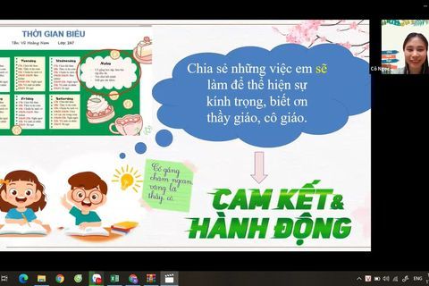 Giáo viên khối 2 trường Tiểu học Thành Công B tích cực tham gia xây dựng các tiết chuyên đề trực tuyến