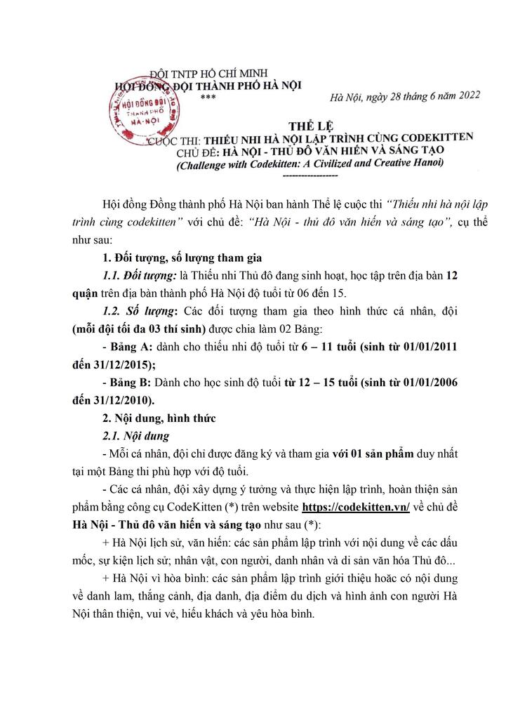 Phát động hưởng ứng cuộc thi “Thiếu nhi Thủ đô lập trình cùng CODEKITTEN” - Chủ đề" "Hà Nội - Thủ đô Văn hiến và Sáng tạo"