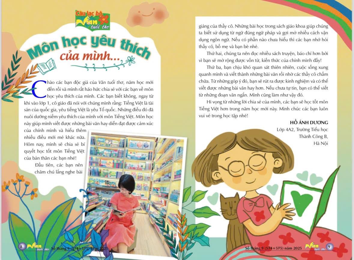Tự hào học sinh Trường Tiểu học Thành Công B có bài đăng trên Tạp chí Văn tuổi thơ