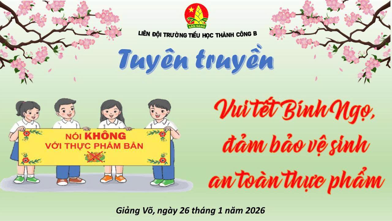 LIÊN ĐỘI TRƯỜNG TIỂU HỌC THÀNH CÔNG B  TUYÊN TRUYỀN VUI TẾT BÍNH NGỌ – ĐẢM BẢO VỆ SINH AN TOÀN THỰC PHẨM