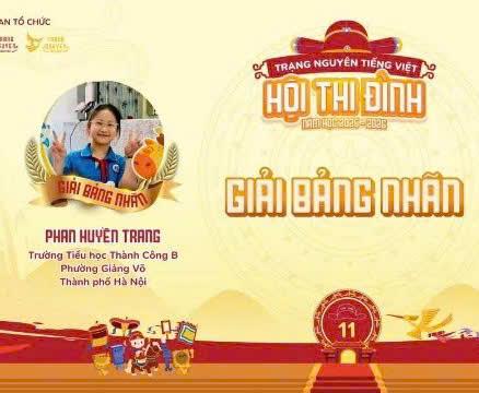 PHAN HUYỀN TRANG - "SĨ TỬ" NHÍ LỚP 4A6  XUẤT SẮC ĐẠT GIẢI BẢNG NHÃN TRẠNG NGUYÊN TIẾNG VIỆT
