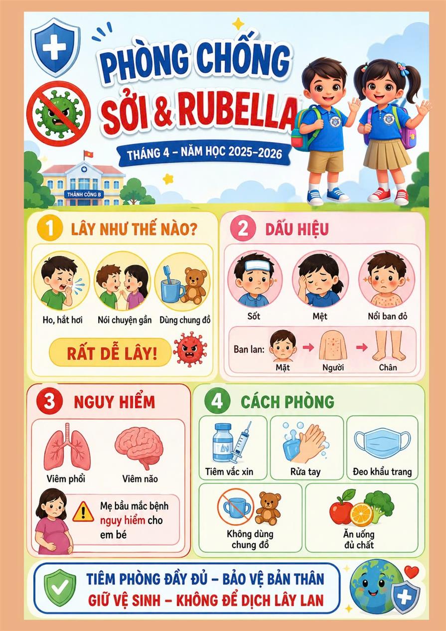 BÀI TUYÊN TRUYỀN CÁCH PHÒNG, CHỐNG BỆNH SỞI VÀ RUBELLA THÁNG 4 NĂM HỌC 2025-2026