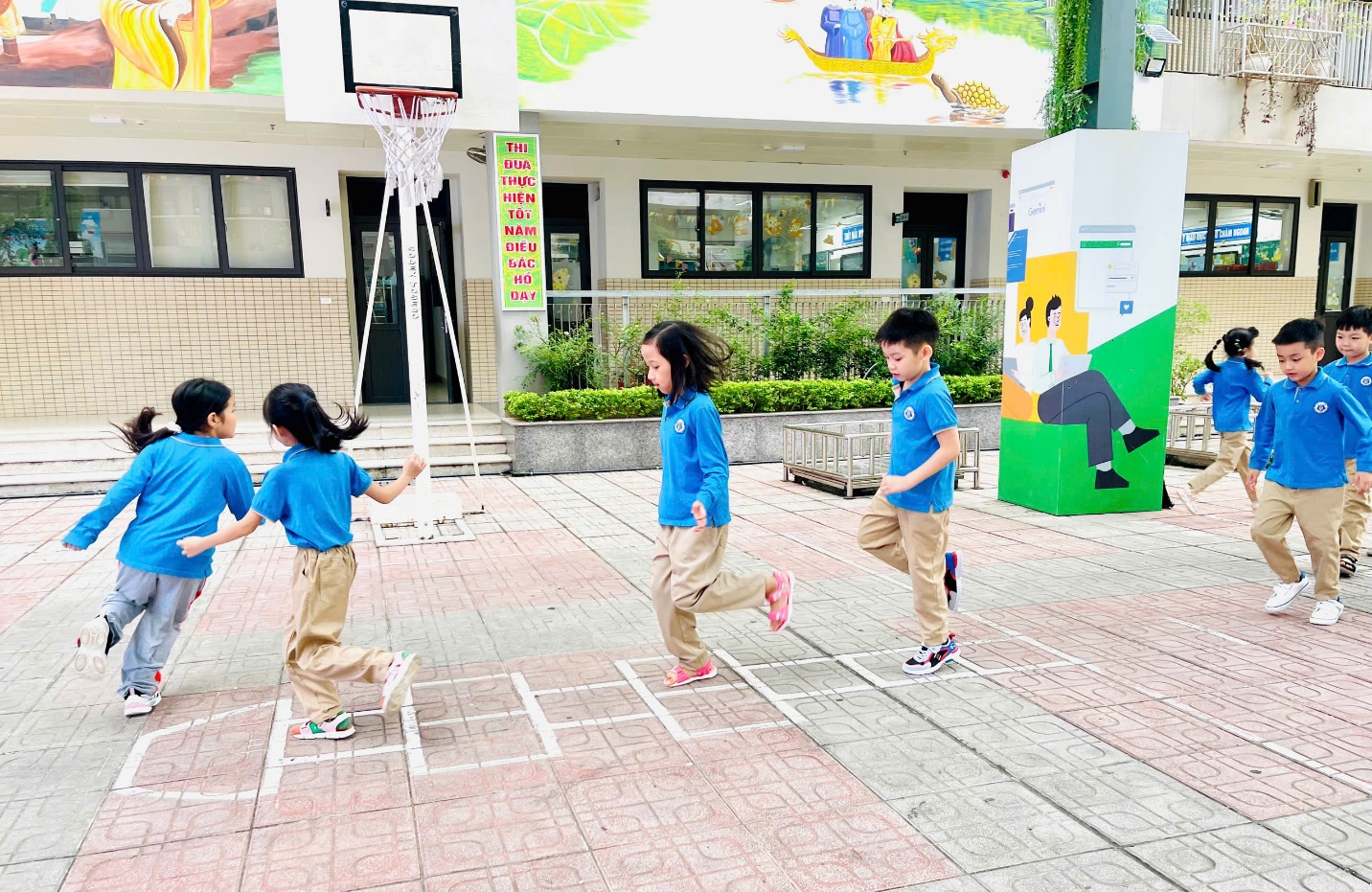 A group of children playing hopscotch
Description automatically generated